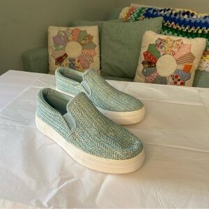 Soda Size 8 Women's Blue Raffia Elastic Side White Rubber Soles Loafer Shoes